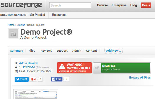 SourceForge warning badge