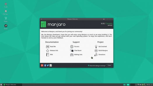 Manjaro Linux Welcome screen