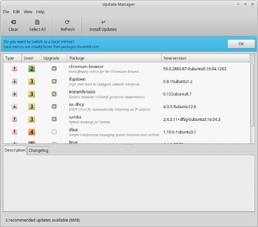 Linux Mint 18.0 Update Manager