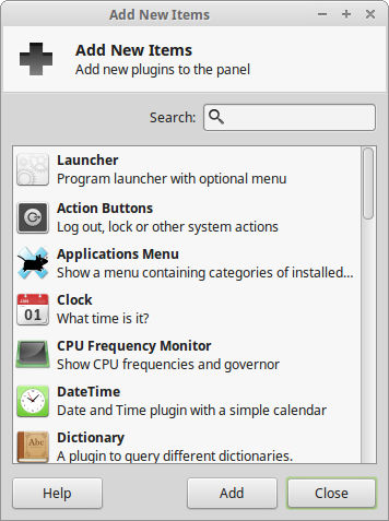 Linux Mint 18 panel add tool