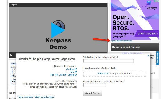SourceForge deceptive add reporting tool.