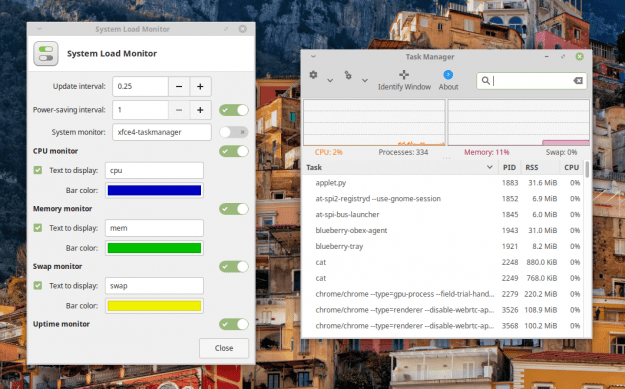 Xfce System Load Monitor configuration