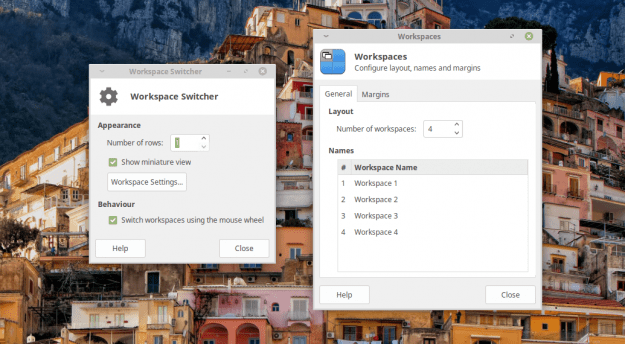 Xfce Workspace Switcher configuration