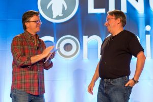 Linux Foundation executive director Jim Zemlin with Linux founder Linus Torvalds