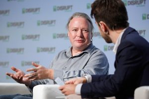 Brian Behlendorf onstage at TechCrunch Disrupt 2018 when he was leading the Hyperledger Project