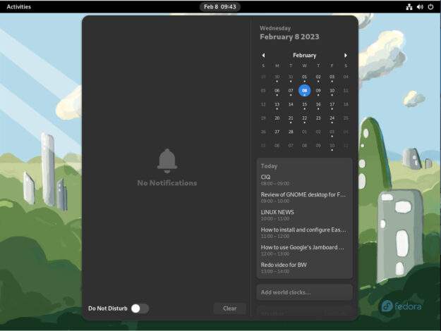 Screenshot of Gnome clock/calendaring