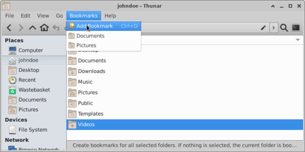 Screenshot of Thunar file manager.