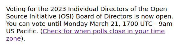 Screenshot of the problem part of OSI's election email