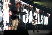Tucker Carlson speaking with attendees at the 2020 Student Action Summit hosted by Turning Point USA at the Palm Beach County Convention Center in West Palm Beach, Florida