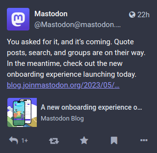Mastodon's post on new features