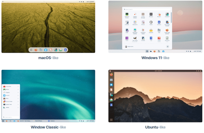 Premium desktop layouts available for Zorin OS Pro.