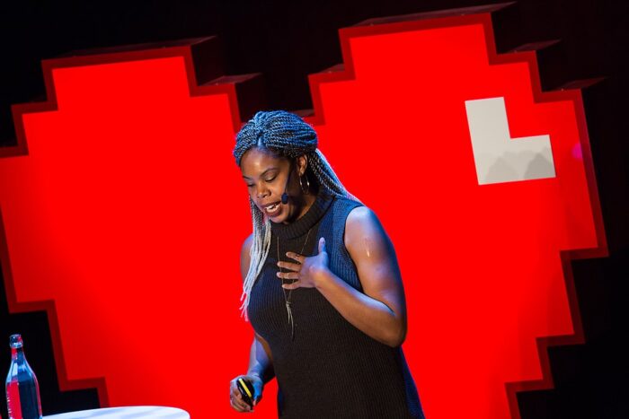 Erica Astrella giving a keynote speech at Internetdagarna 2016