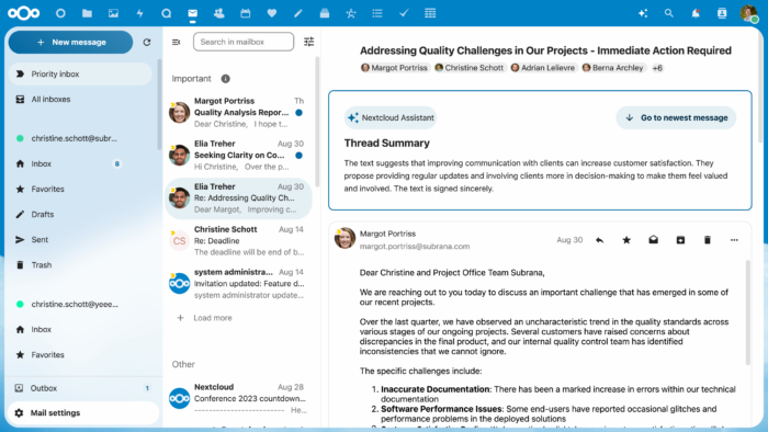 Nextcloud Assistant mail thread summary
