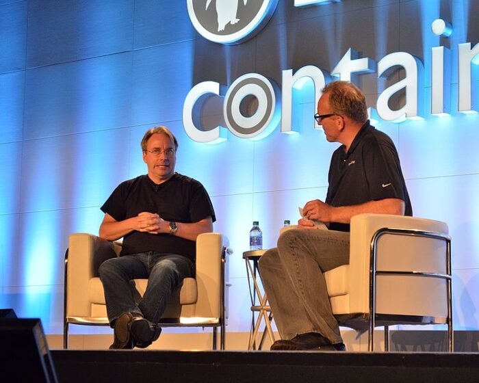 Linus Torvalds with Dirk Hohndel at LinuxCon North America 2016