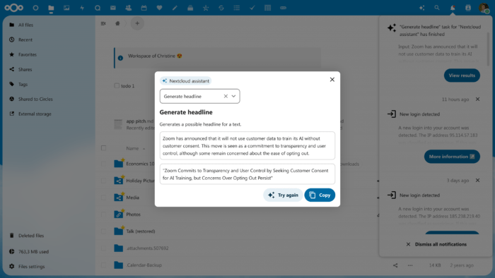 Nextcloud Assistant AI at work