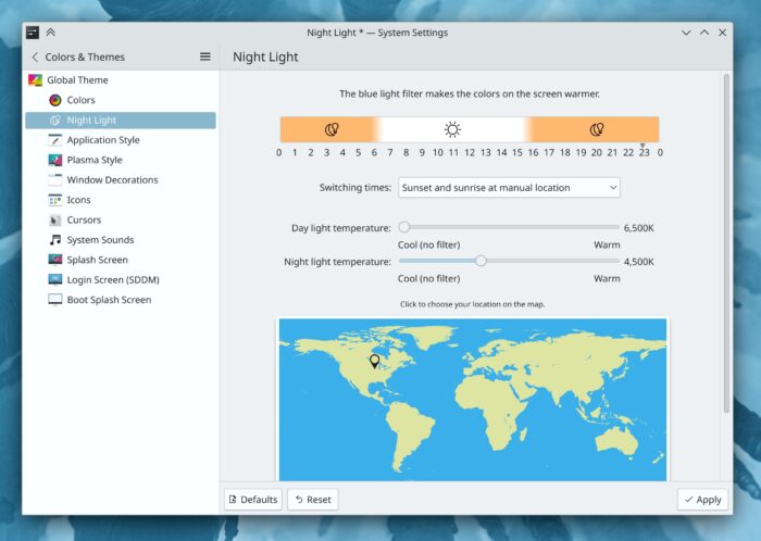 KDE Nightlight screenshot.