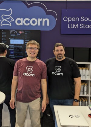 Acorn Labs co-founder and CEO Sheng Liang with co-founder and president Shannon Williams at KubeCon Europe 2024.