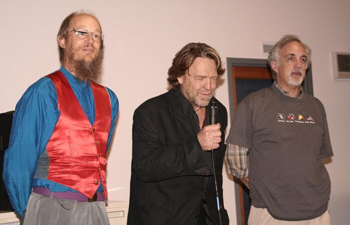 From left, John Gilmore, John Perry Barlow and Mitch Kapor, founders of the Electronic Frontier Foundation, at the nonprofit's 15th birthday party, Oct. 2, 2005.