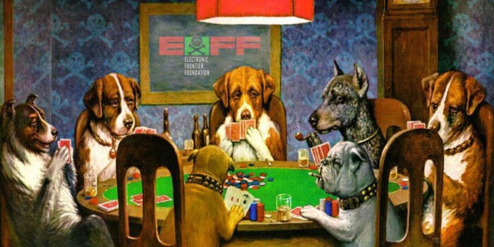 Dogs playing poker.