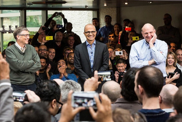 Microsoft's Satya Nadella, Bill Gates, and Steve Ballmer.