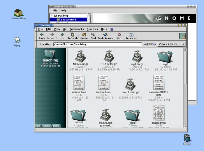 Screenshot of Gnome 1 with Gnome Panel and File Manager.