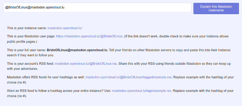 Screenshot of Mastodon Username app.