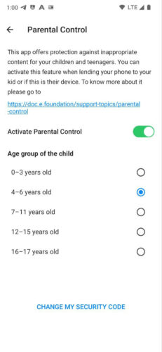 Screenshot from /e/OS Parental Control app.