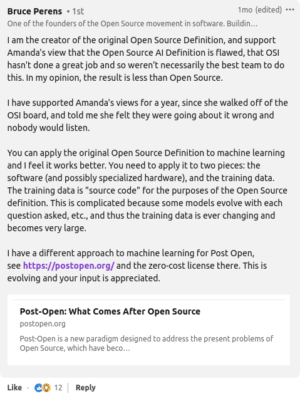 LinkedIn post by Bruce Perens.