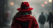 Woman wearing Red Hat.