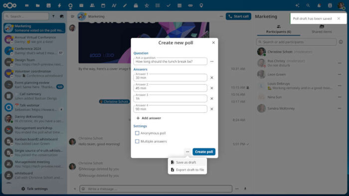 Nextcloud Talk's polls feature.
