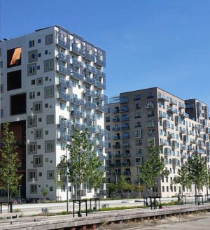 Apartment building with solar panels on the facade, The Hague, Netherlands