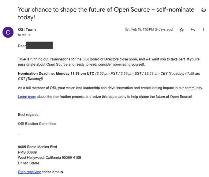 Screenshot of OSI email.
