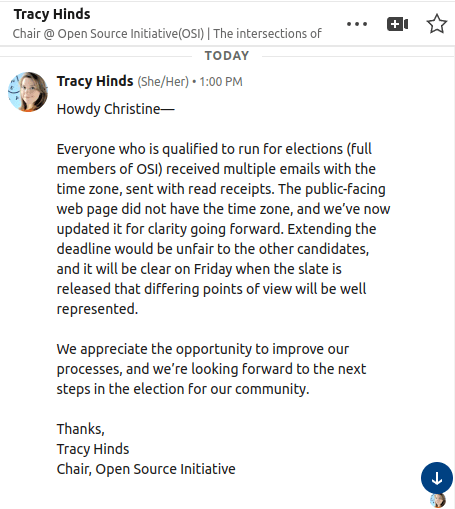 DM from Tracy Hinds.