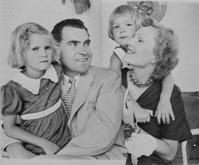 Senator Richard Nixon with his family in 1952, the year he made his famous Checkers television speech.