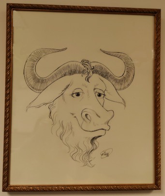 The winning bid on the iconic GNU Head by artist Etienne Suvasa was $40,000.