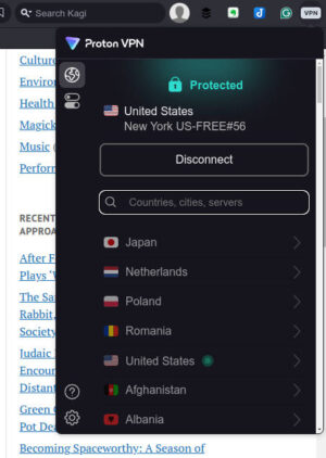 Screenshot of connecting to Proton VPN through Vivaldi.