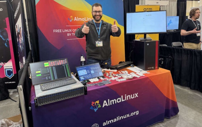 AlmaLinux's booth at this year's Scale in Passadena, California