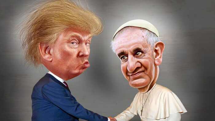 Caricature of Donald Trump and Pope Francis. 