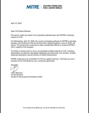 MITRE CVE-related letter.