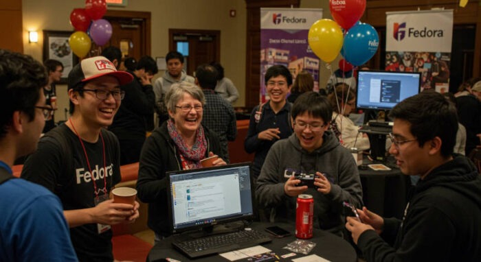 Imagined Fedora 42 release party. scene
