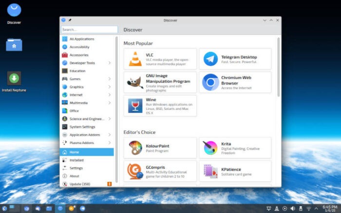 Selecting and downloading software on Neptune OS.