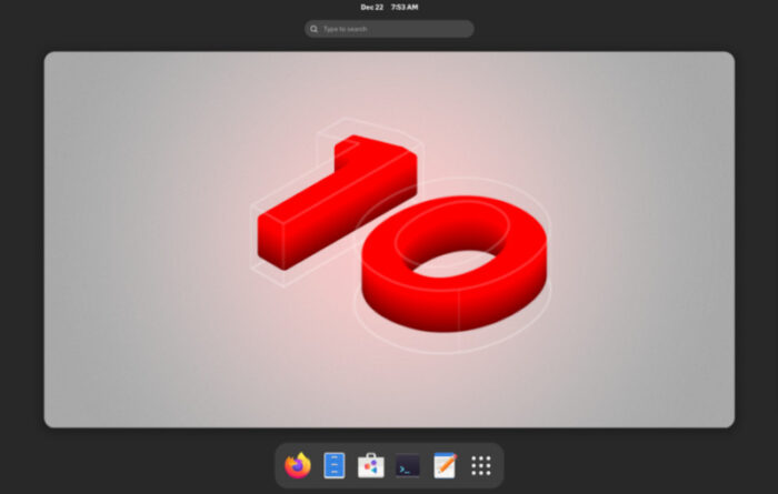 Red Hat Enterprise Linux 10 installed in its Workstation configuration, showing its desktop environment, GNOME 47.