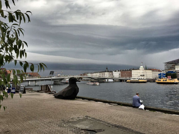 Storm clouds gather over Copenhagen.