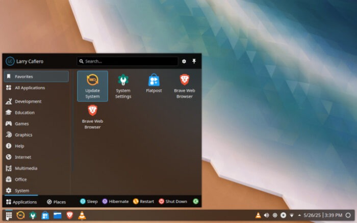 The Nobara 42 desktop with the KDE menu.