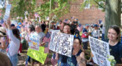 Elkin, No Kings demonstration, on the corner.