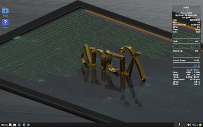AntiX ROX-JWM desktop option.