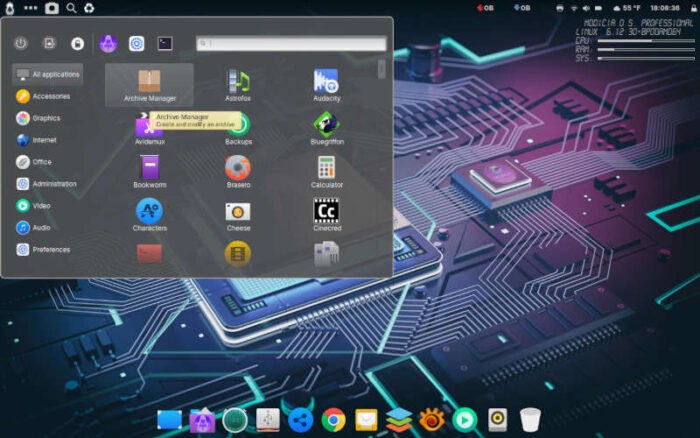 Modicia O.S. Cinnamon desktop.