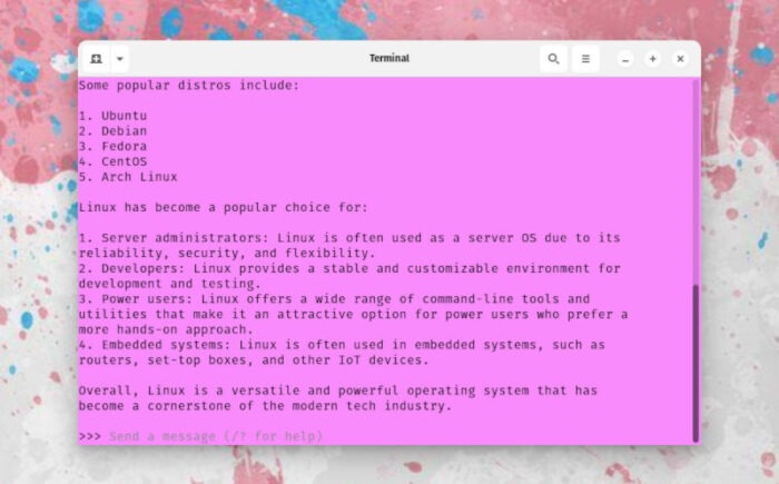 Screenshot of Ollama running in a terminal.