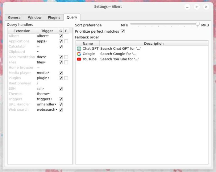 Albert's Triggers tab in Settings.