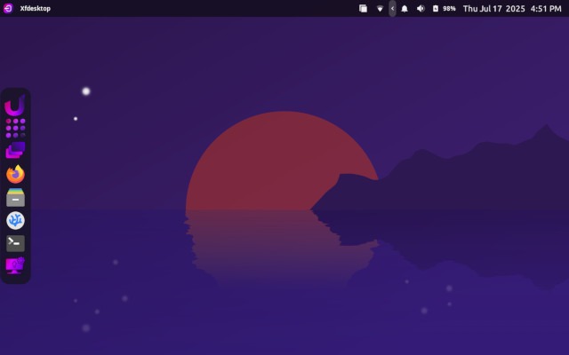 The Unicorn desktop is based on Xfce and features a side panel.